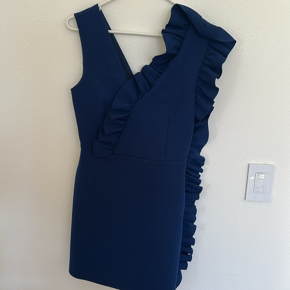 Designer MSGM blue ruffle crepe mini dress 40 US 6 - Picture 3 of 9